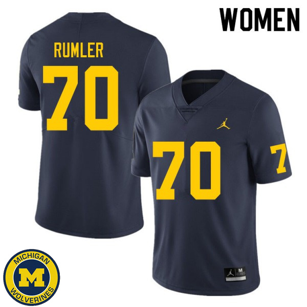 Womens Michigan Wolverines #70 Nolan Rumler Navy Official Game Football Jersey